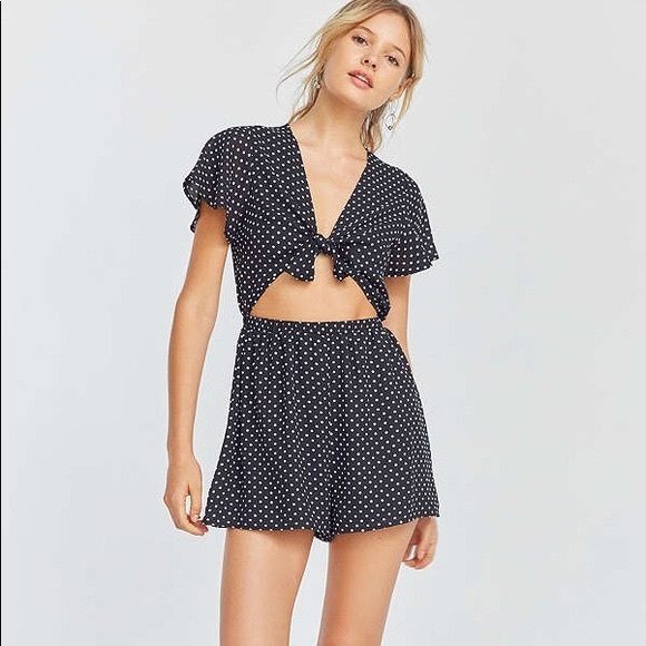 Urban Outfitters Tie-Front Polka Dot Romper - Picture 2 of 4